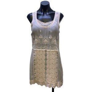 Johnny Was Ivory Sheer Lace Embroidered Tunic Top S